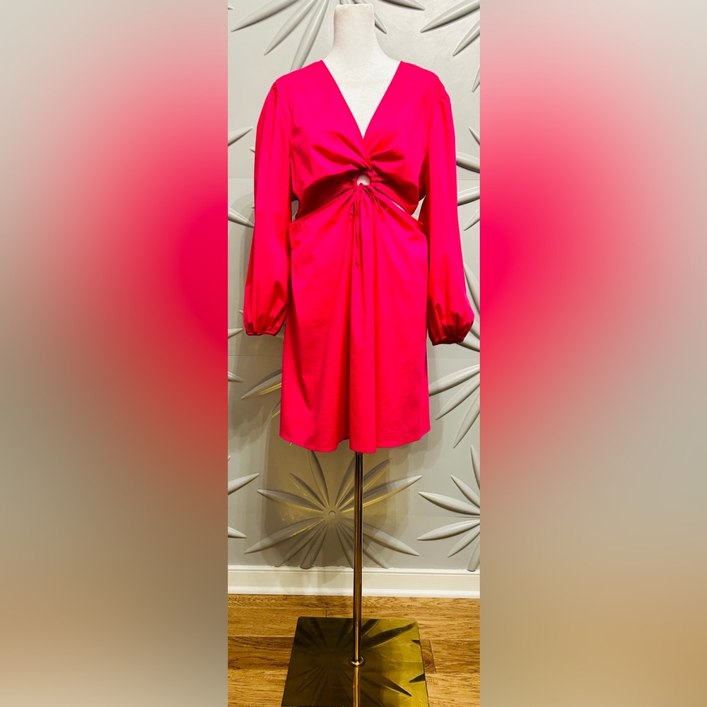 HOH 1960 (NWOT) SZ M hot pink dress w/bell sleeves drapes at the waist, PTP 20”